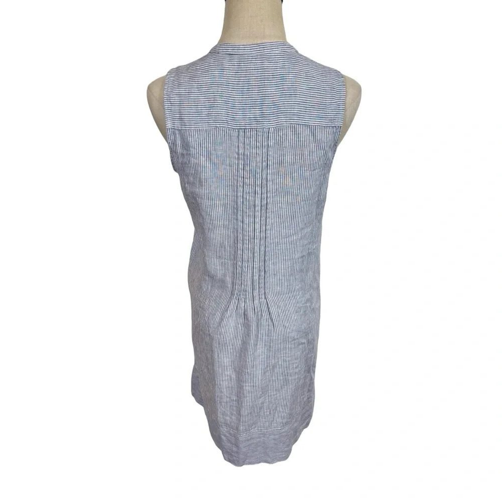 Faherty Isha 100% Linen Dress Blue Mini Stripe Pintuck WDS2119-BMT Bestseller - Picture 8 of 10